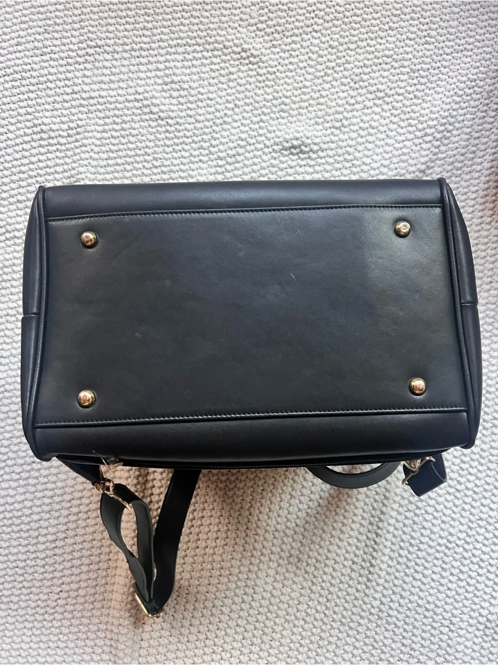 Mia + Sophia Black Faux Leather Diaper Bag Classic Minimalist Cute Baby Chic Bag